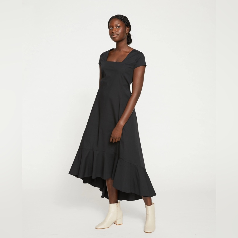 Universal Standard Jenna Stretch Poplin Flounce Dress Size L (22/24) Black